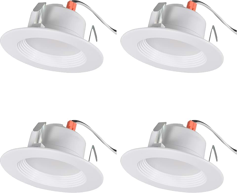 LEDVANCE Sylvania 4” LED Recessed Lighting Downlight with Trim, Dimmable, 7.5W=65W, 600 Lumens, White 3000K, Wet Rated/UL/Energy Star - 4 Pack (62022)
