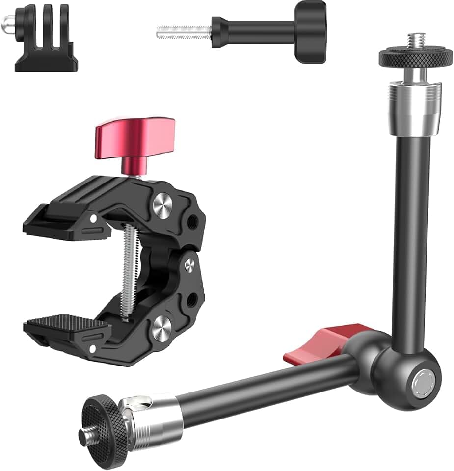 Taisioner Magic Arm Clamp mit 1/4 Zoll 3/8 Zoll Schraube 360° Kugelköpfe Gelenkarm mit Superklemme Kamera Monitor Halterung Zubehör für Lichtmonitor Webcam oder Kamera 2kg für Tischrohr