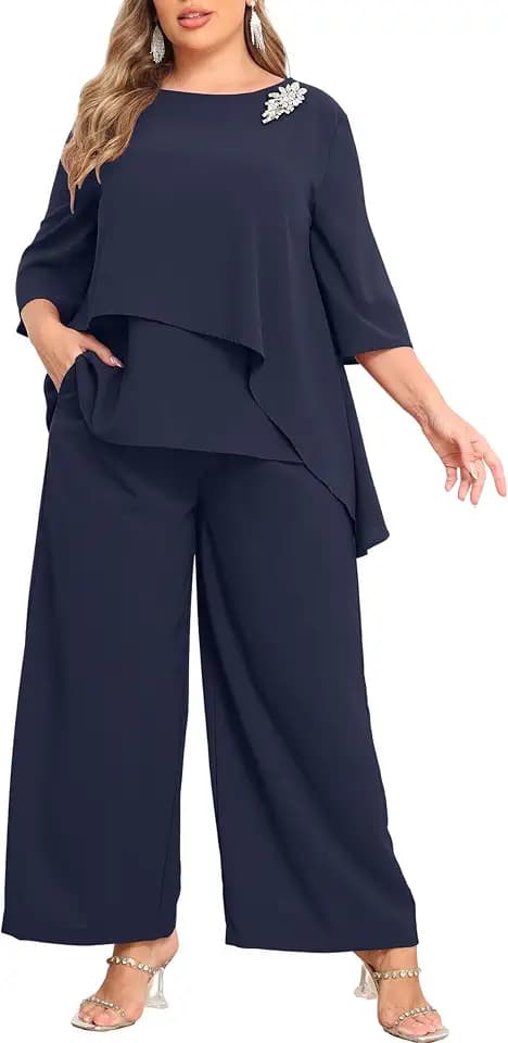 AOVDE Plus Size Pant Suits Women Half Sleeve 2 Piece Dressy Pant Suit