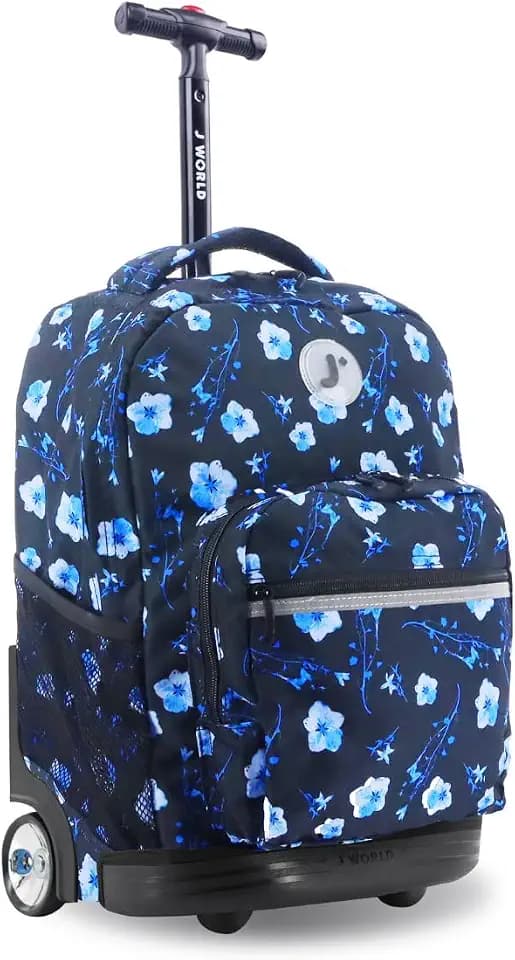 J World Sunrise Kids Rolling Backpack with Wheels for Girls Boys, Roller Bookbag for School, 18 x 13 x 9 Inches, Night Bloom