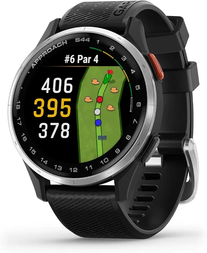 Garmin Approach S44, 43mm, smarte Golfuhr, Schwarz/Silber | Leichtes Design, wesentliche On-Course-Funktionen, intelligente Benachrichtigungen