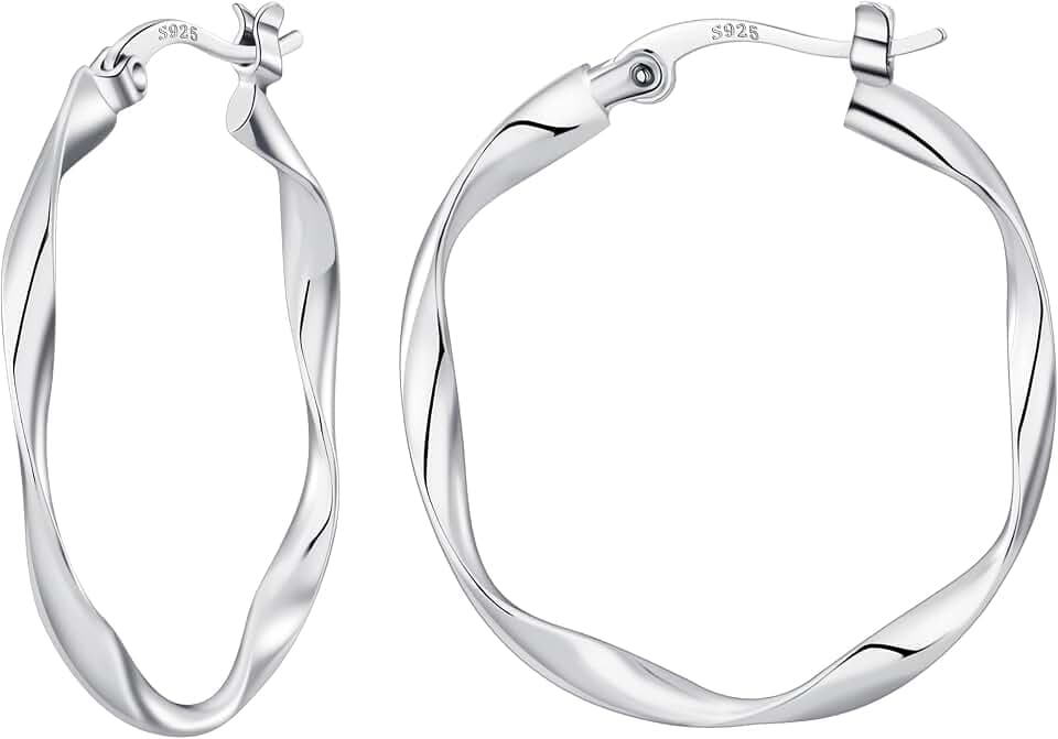 BMMYE Silver Hoop Earrings for Women 14K Gold Plated Twisted Hoops Earrings