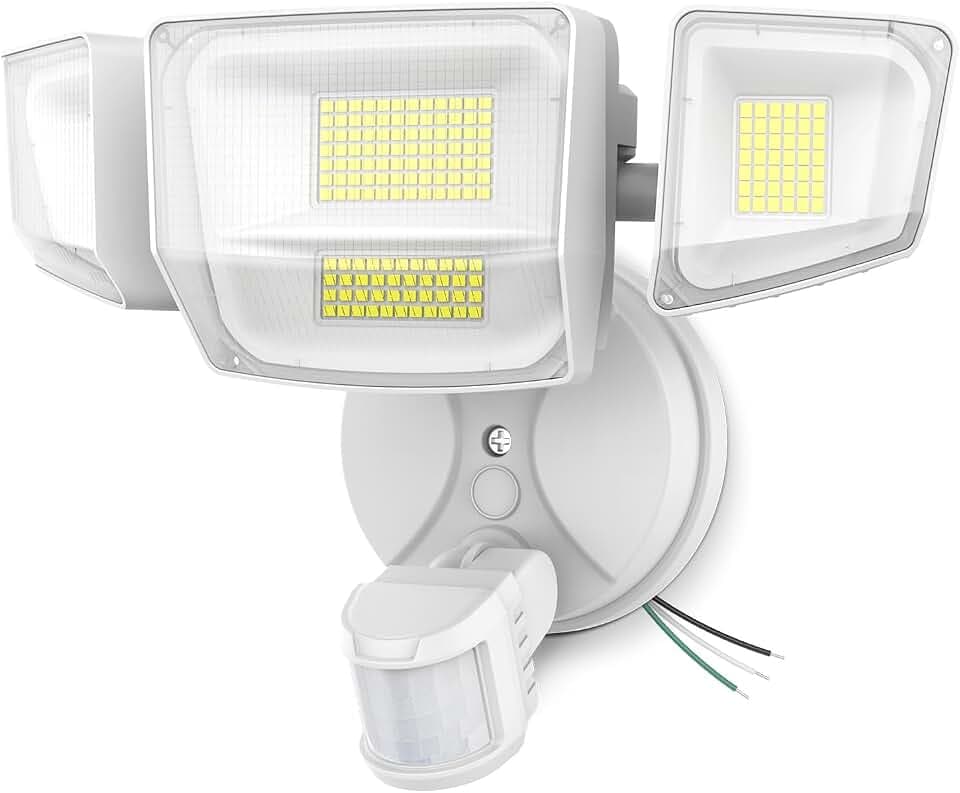 Onforu 90W 10000LM LED Motion Sensor Outdoor Lights, 4-Head Dusk to Dawn Outdoor Lighting, Hardwired Flood Lights, IP66 Waterproof 6500K Security Floodlight for Outside (White)