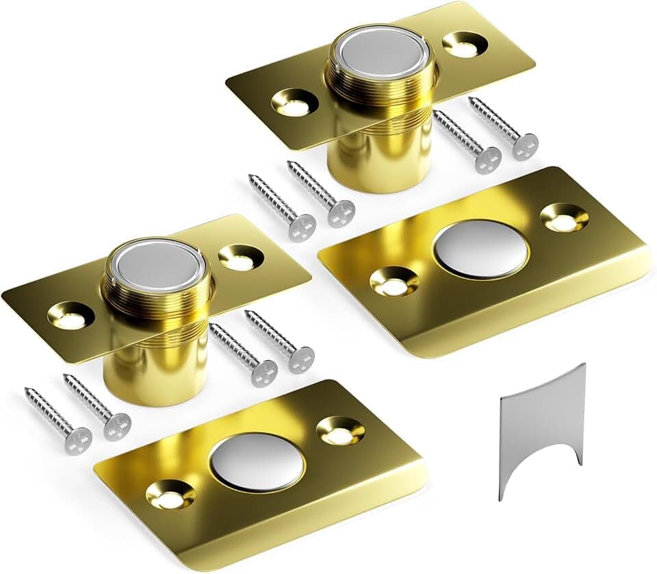 Tonitrui Upgraded Strong Magnetic Door Catch, Replacement for Traditional Door Ball Catch, Quite & Easy to Install, Use for Top of Door, Closet Door, 2 Pack, Gold