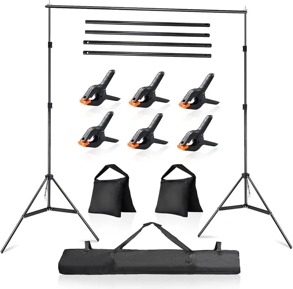 Photo Video Studio 10x7Ft (WxH) Adjustable Background Stand Backdrop Support System Kit with Carry Bag