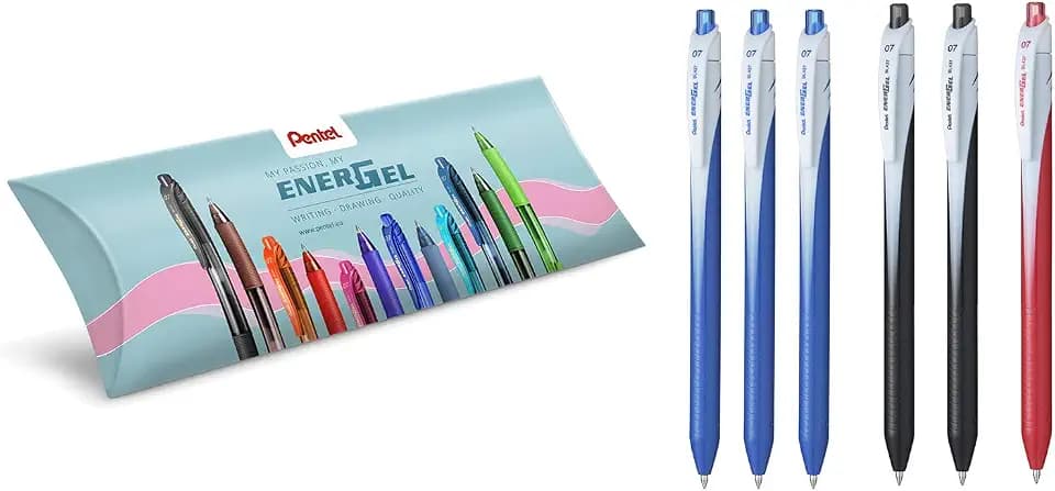 Pentel BL437 Energel Slim Roller Set 6 Stück (3 Stück blau; 2 Stück schwarz; 1 Stück rot)