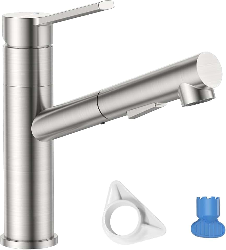 DAYONE Wasserhahn Küche, SUS304 Edelstahl Küchenarmatur Ausziehbar, Hochdruck Armatur Küche 120° Drehung, Mischbatterie Küche mit Brause Zwei Wasserstrahlarten, Einhebel Spültischarmatur, Gebürstetes