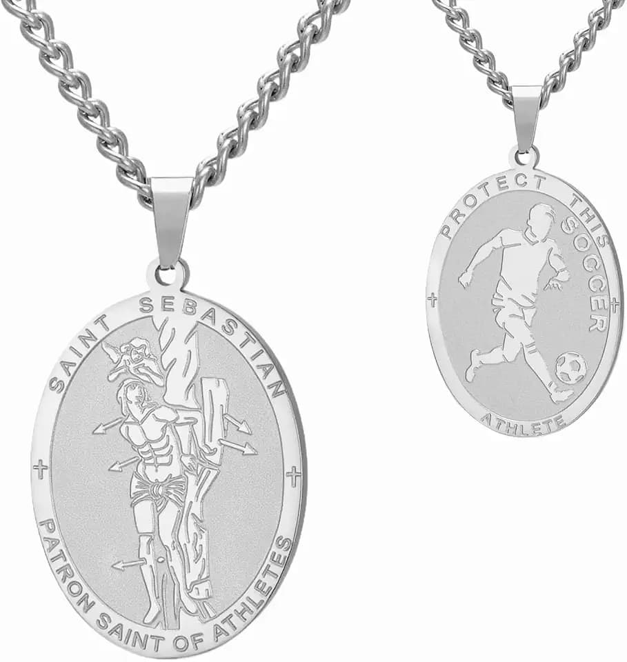 Dreamtimes St. Sebastian Medal Necklace for Men Women Stainless Steel Religious Saint Patron of Athletes Catholic Necklace for Him Her