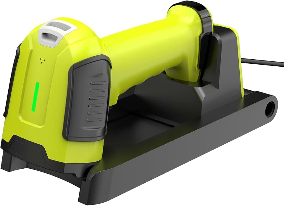 Symcode Wireless Barcode Scanner with Charging Base, 433MHz and Bluetooth Connectivity, 60 Degree Adjustable Stand, Long Range up to 3280ft MJ-2025