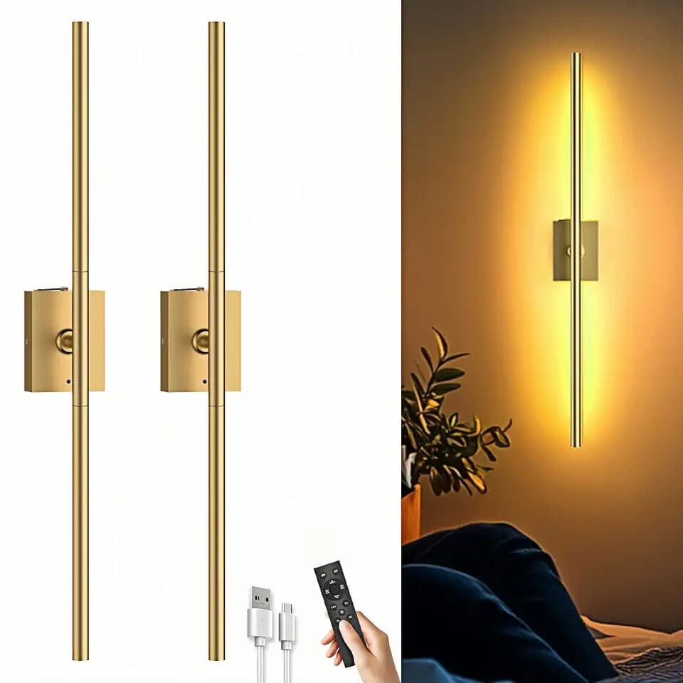 iThird Battery Operated Wall Sconces Set of 2, 10000mAh, Gold