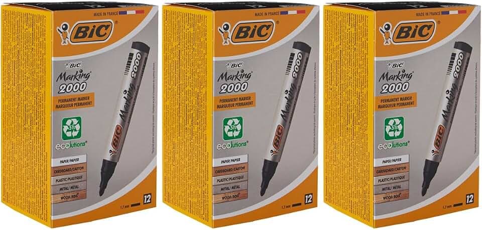 BIC Marking 2300 Permanent Marker (Ecolutions), in Schwarz, Wasserfester Stift auch für Karton, Glas und Kunststoff, mit Rundspitze, 36er Pack