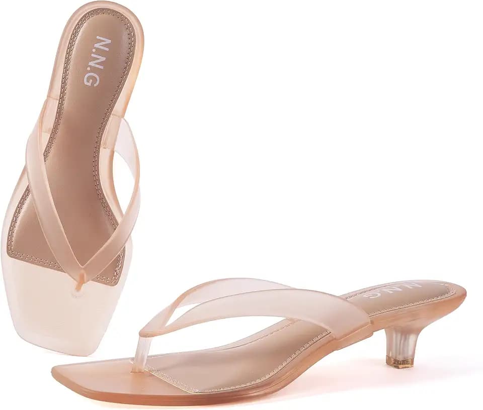 Women Kitten Heeled Sandals Waterproof Thong Flip Flops Memory Foam Comfort Insole Summer Quick Dry Casual Pool Beach Shoes