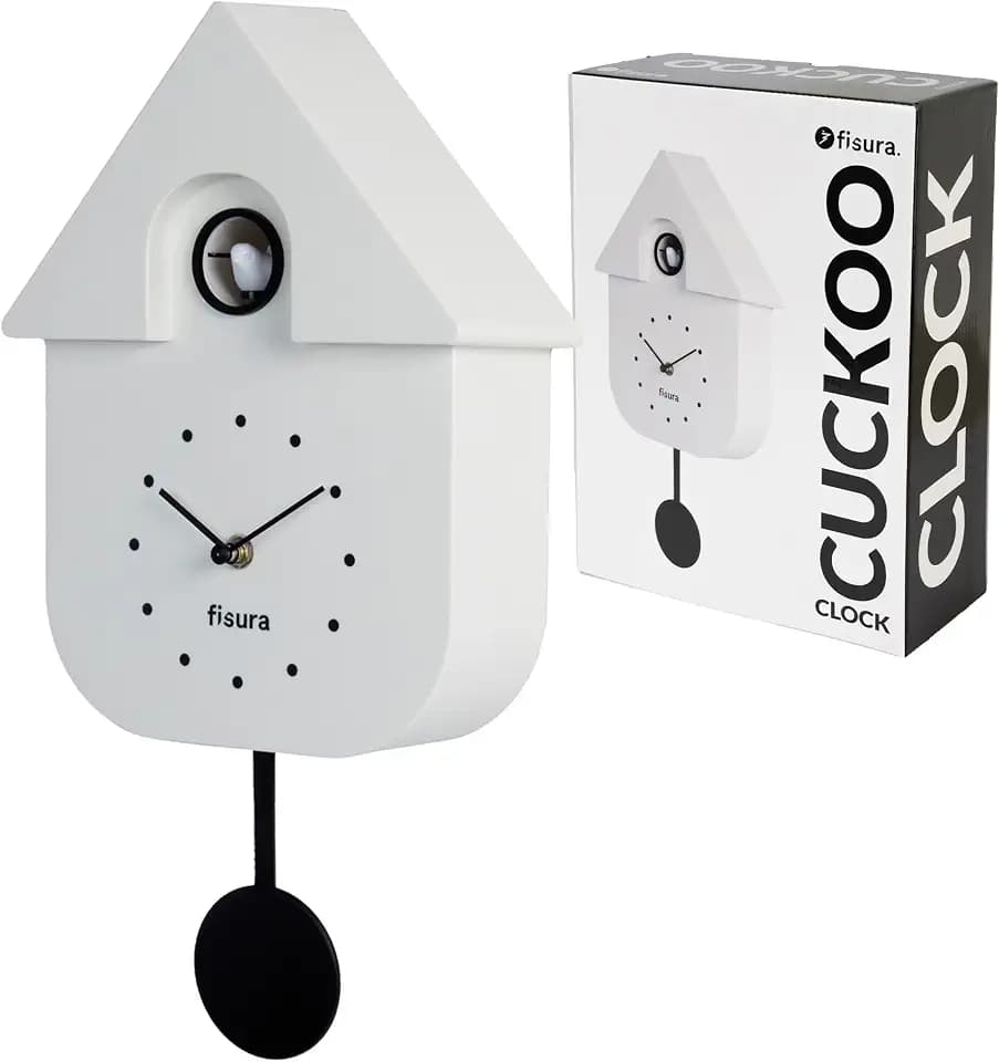 FISURA - Kuckucksuhr. Wanduhr. Original Geschenk Wanduhr. 3 AA-Batterien Nicht enthalten. Maße: 21,5 x 8 x 41,5 cm. ABS-Kunststoff. (Weiß)