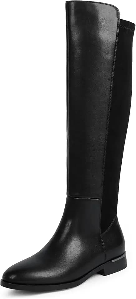 Modatope Rounded Toe Flat Stretchy Dress Knee High Boots Side Zipper