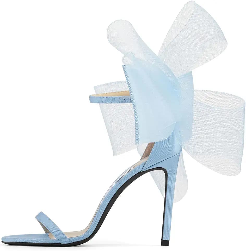 Coutgo Women's Bow Heels Open Toe Stiletto Heels One Strap Party Summer High Heeled Sandals Asymmetric Non-Removable Bow Knot
