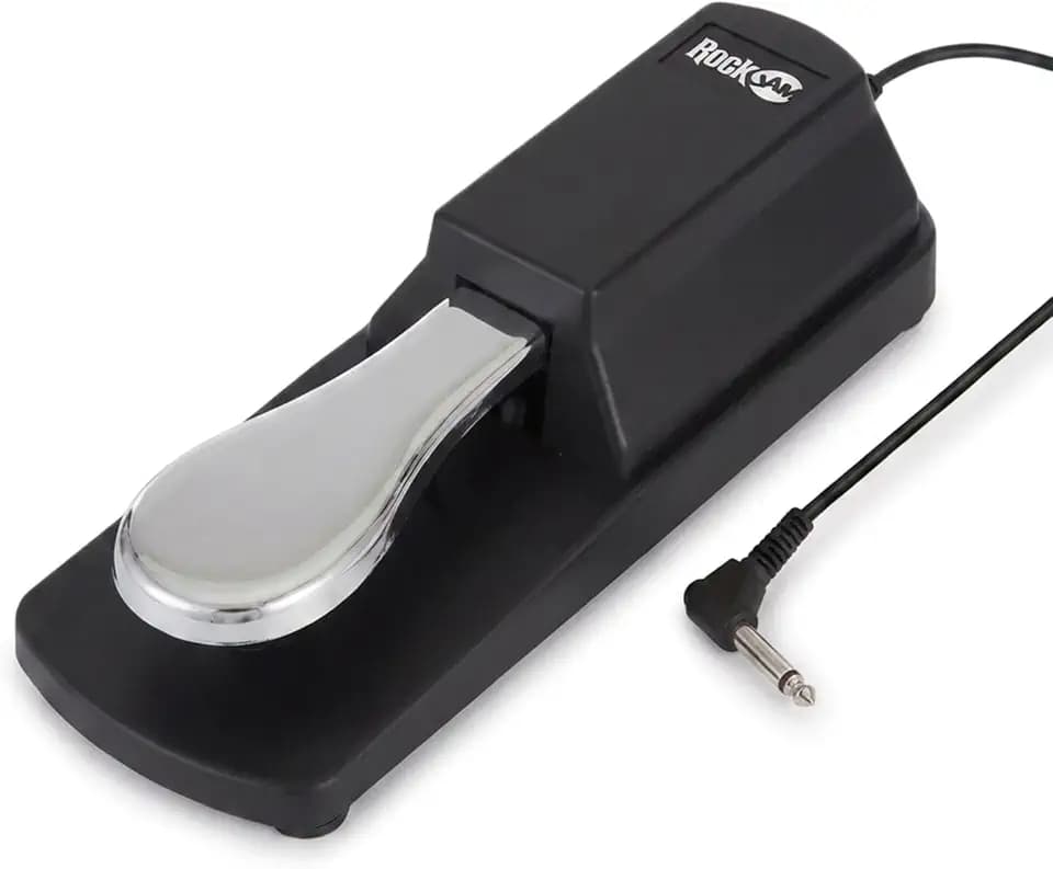 RockJam 6.35mm Sustain Pedal for Electronic Keyboards and Digital Pianos with Polarity Switch, Anti-Slip Rubber Bottom and 5.9 ft. Cable