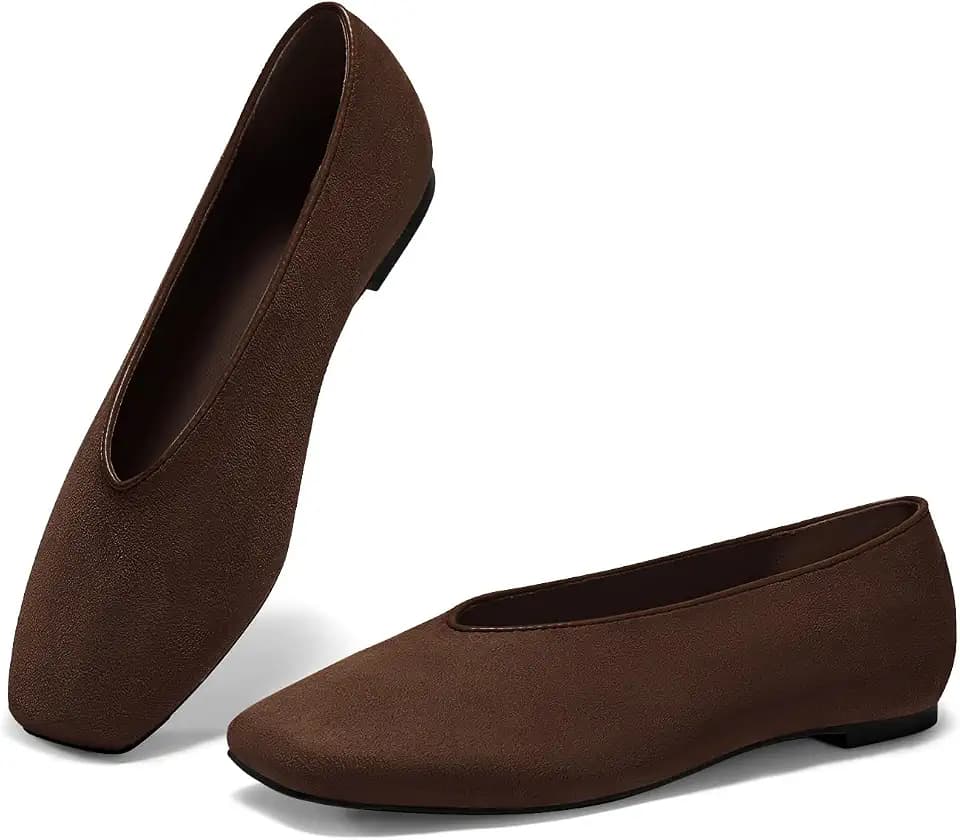 Coutgo Womens Ballet Flats Comfortable Closed Square Toe Flats Slip On Suede Work Dress Shoes