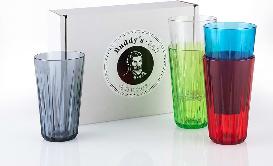 5er Set, Hochwertige 500 ml Tritan Kunststoff Trinkbecher, BPA frei, Kristallglas-Optik, bruchfeste Mehrweg-Becher wiederverwendbar und spülmaschinenfest, bunt