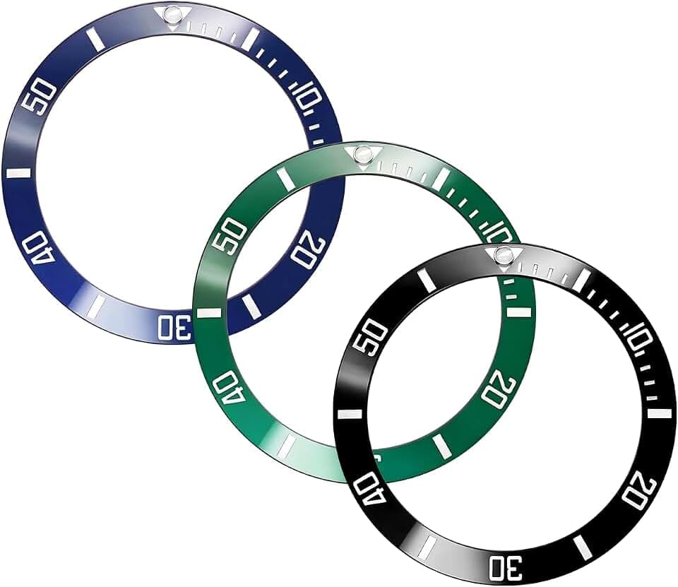 Uhrenlünette, Keramik-Lünetteneinsatz, Ersatz für Rolex Submariner 116610, 116613, 116618, 114060, 38 mm, 3 Stück (schwarz + blau + grün)