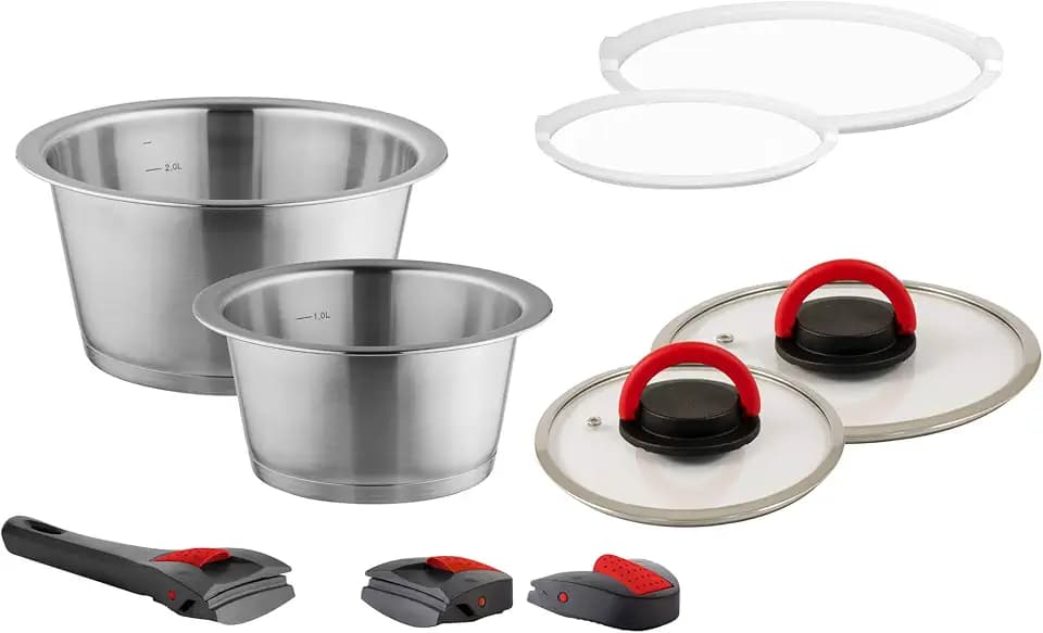 Amefa Quick Clack Pro Topfset 9-tlg. 3 abnehmbare Griffe, 18/10 Edelstahl