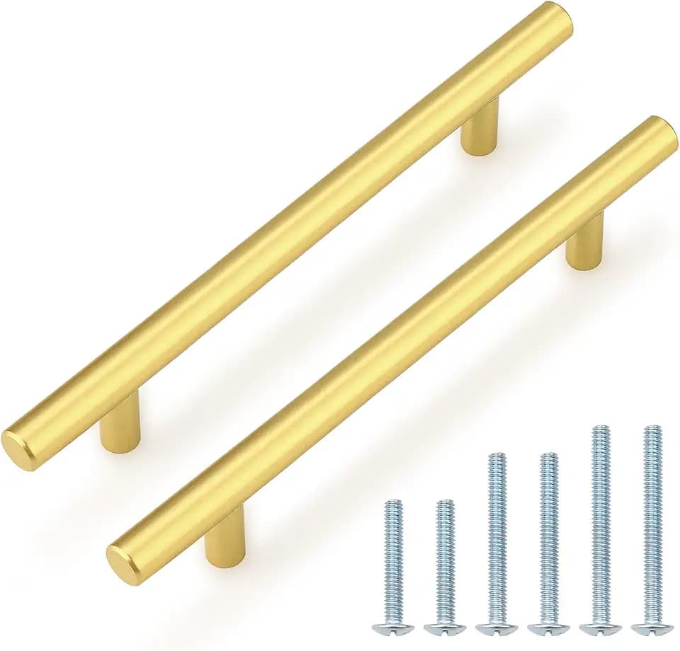Probrico 30 Pack 6-3/10 Inch Center-to-Center Kitchen Cabinet Pulls T Bar Gold Cabinet Handles Modern Drawer Hardware Dresser Pulls, 8-4/5 inch Total Length
