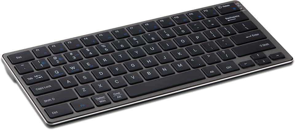 Amazon Basics Portable Wireless Keyboard, Bluetooth & 2.4G, Compatible with PC, MacOS, Laptop, Tablet, Smartphone, Rechargeable, Quiet Typing