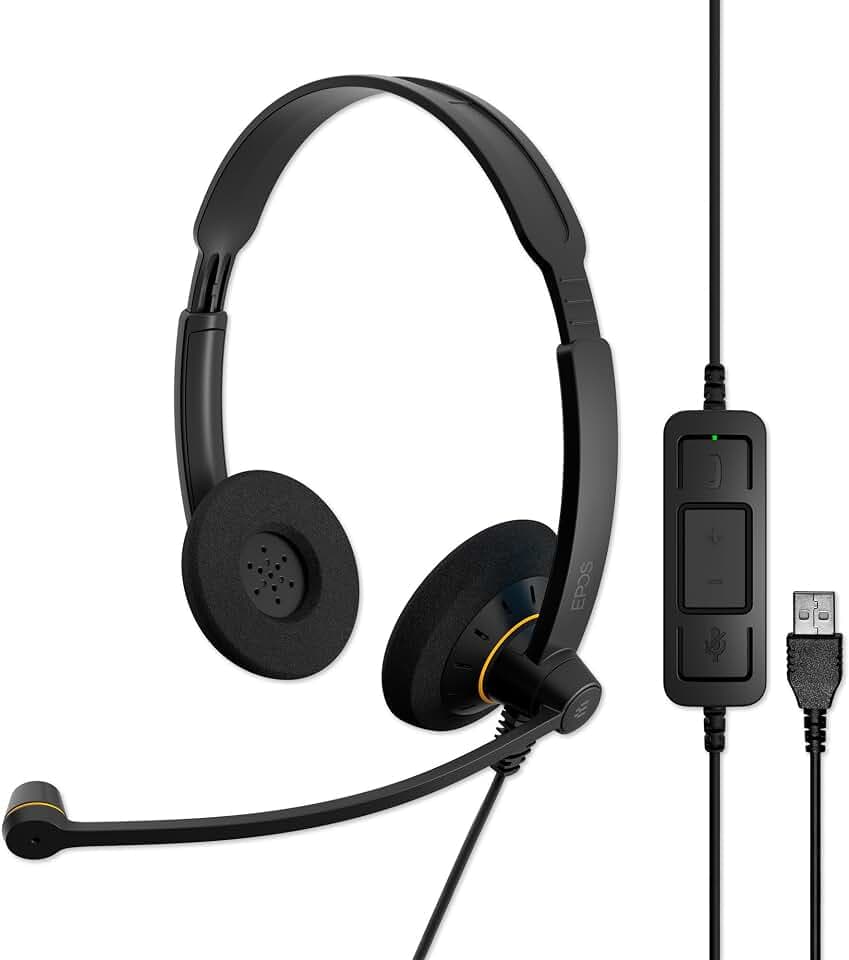 EPOS Sennheiser Consumer Audio SC 60 USB ML (504547) - Double-Sided Business Headset | For Skype for Business | with HD Sound, Noise-Cancelling Microphone, & USB Connector (Black)