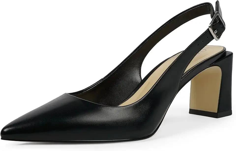 QIY Womens Pumps Chunky Heel Pointed Toe Slingback Heels for Women