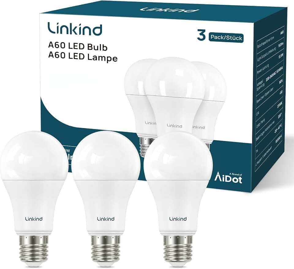 Linkind E27 LED‑Glühbirne 13,5W=100W, 5000K Tageslichtweiß,1560LM, 3‑Pack