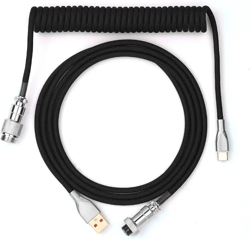 EPOMAKER Mix 1.8m Coiled Keyboard Cable, USB C to USB A TPU Cable for Mechanical Gaming Keyboard, with Detachable Metal Aviator for Custom Keyboard, Black