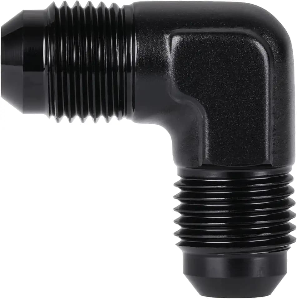 6AN Male to 6AN Male Flare 90 Degree Union Coupler Fitting Adapter Aluminum Black