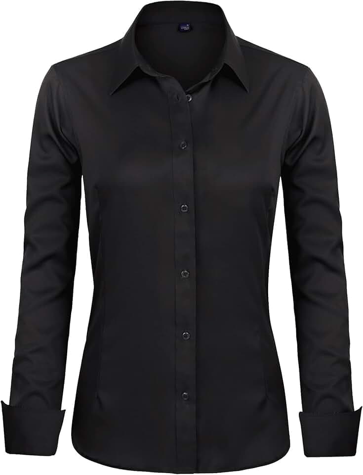 J.VER Bluse Damen Casual Business Bluse Damen Button Down Shirts Klassische Langarm Kragen Tops Bügelleichtes Modern Oberteil