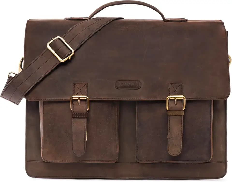 LEABAGS Leder Aktentasche Herren & Damen I Echtleder Laptoptasche bis 15 Zoll I Umhängetasche mit Schultergurt I Schultertasche I Messenger Bag I Arbeitstasche I Lehrertasche