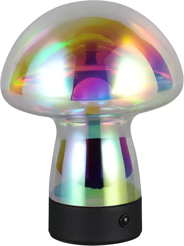 Reality Leuchten LED Akku Tischleuchte Dooley R54981153, Metall Schwarz matt, Glas transparent irisierend, inkl. 1.5 Watt LED, 4-fach Touch