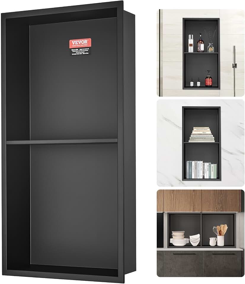 VEVOR Wandnische 10x33,02x63,5cm Duschnische Edelstahl Nische Doppellagig 100% Wasserdicht Nischeneinbau 0-40°C Betriebstemperatur 92°-Inneneckdesign Ideal für Badezimmer Schlafzimmer Arbeitszimmer