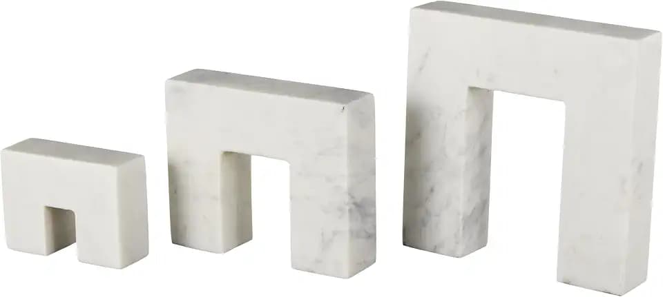 Deco 79 Marble Abstract Decorative Sculpture Square Arch Home Decor Statues with Varying Sizes, Set of 3 Accent Figurines 7",5",3" H, White