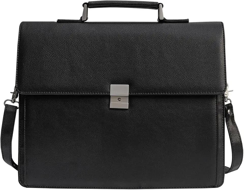 Mens Leather Briefcases Office Attorney Attache Case Ideal Gift Messenger Bag w/Padded Compartment,Black