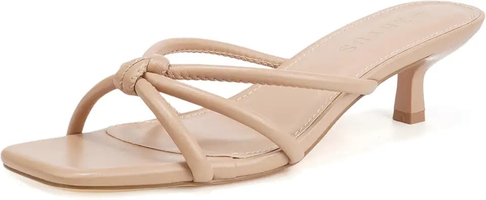Women's Spaghetti Strap Square Open Toe Kitten Heel Mule Sandals