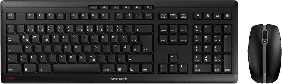CHERRY Stream Desktop, Kabellose Tastatur und Maus, Deutsch QWERTZ, Schwarz