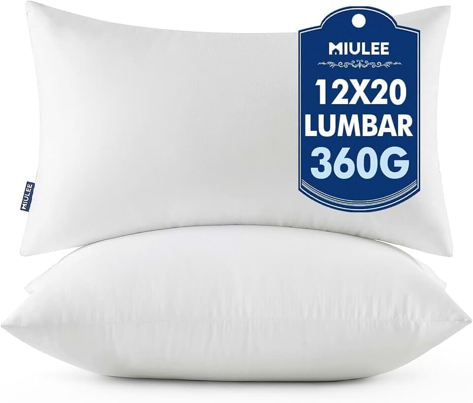 MIULEE 12x20 Throw Pillows Inserts 2 Pack, Decorative Pillows for Couch Bed