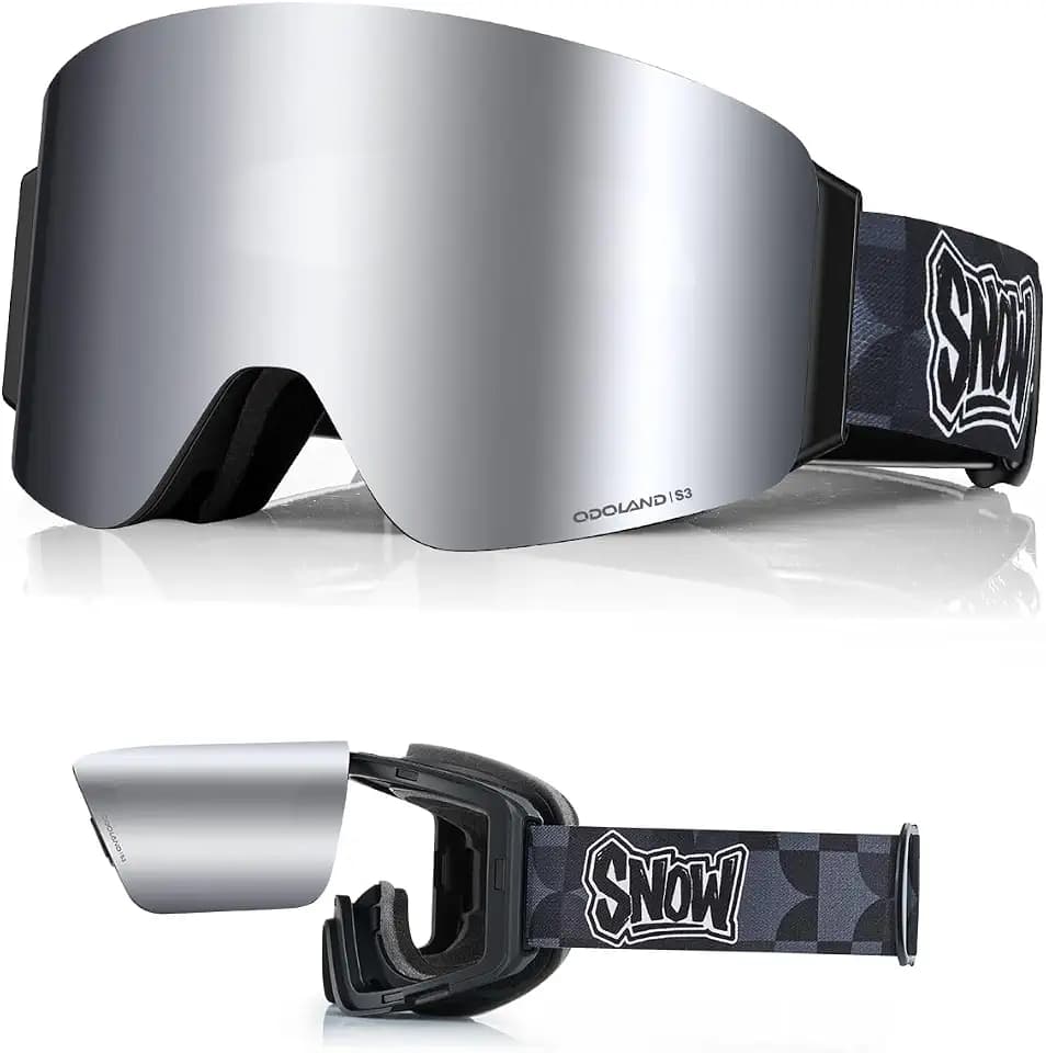 Odoland Flip Up Ski Goggles for Men Women, Anti-fog Magnetic OTG Flip-Up Snow Snowboard Goggles for Instant Defogging