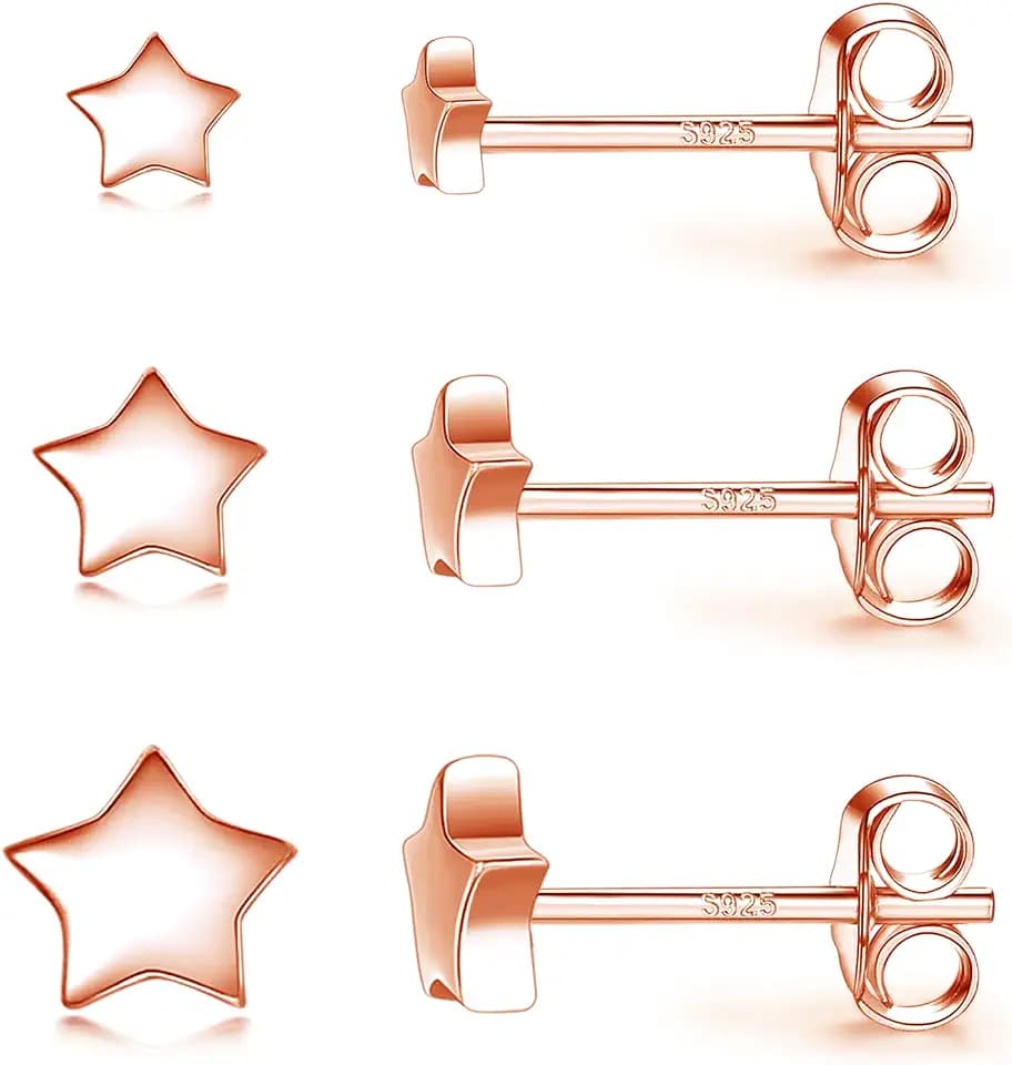 3 Pairs 925 Sterling Silver Star Stud Earrings for Women,Tiny Simple Geometric Stud Earrings Set Small Hypoallergenic Cartilage Tragus Ear Jewellery for Men (3/4/5mm)