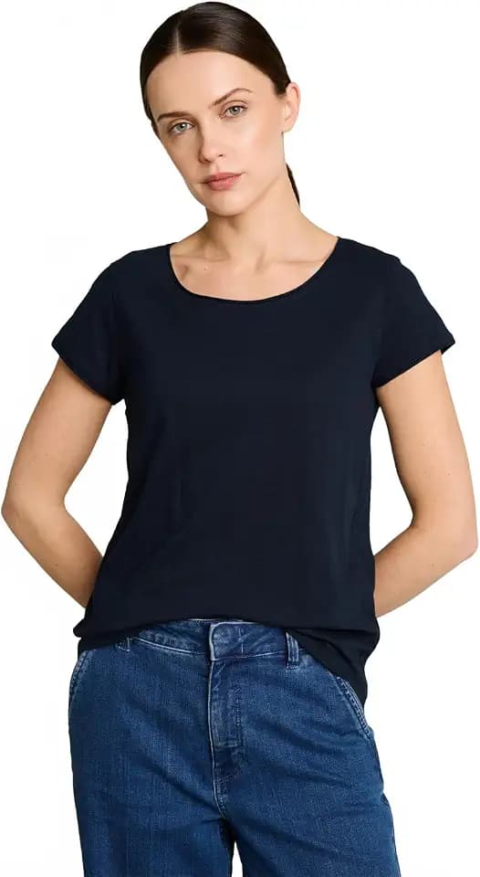 Tom Tailor Damen T-Shirt mit weitem Rundhalsausschnitt