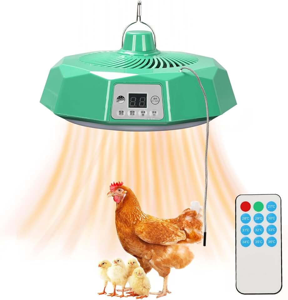 Longzhuo Küken-Heizlampe, automatische konstante Temperatur, intelligente Heizlampe für Küken, Hühnerstall-Heizung mit tragbarer Fernbedienung, geeignet für Hühner, Enten (500 W)