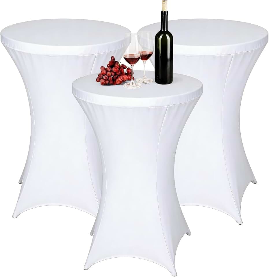 3 Stück Stretch Stehtisch Husse, Stretch Stehtischhusse für Bistrotisch Ø60-65cm, Polyester Faltenresistente Hussen, Verstärkung im Fußbereich Elastische Hussen für Stehtische Bistrotische (Weiß)