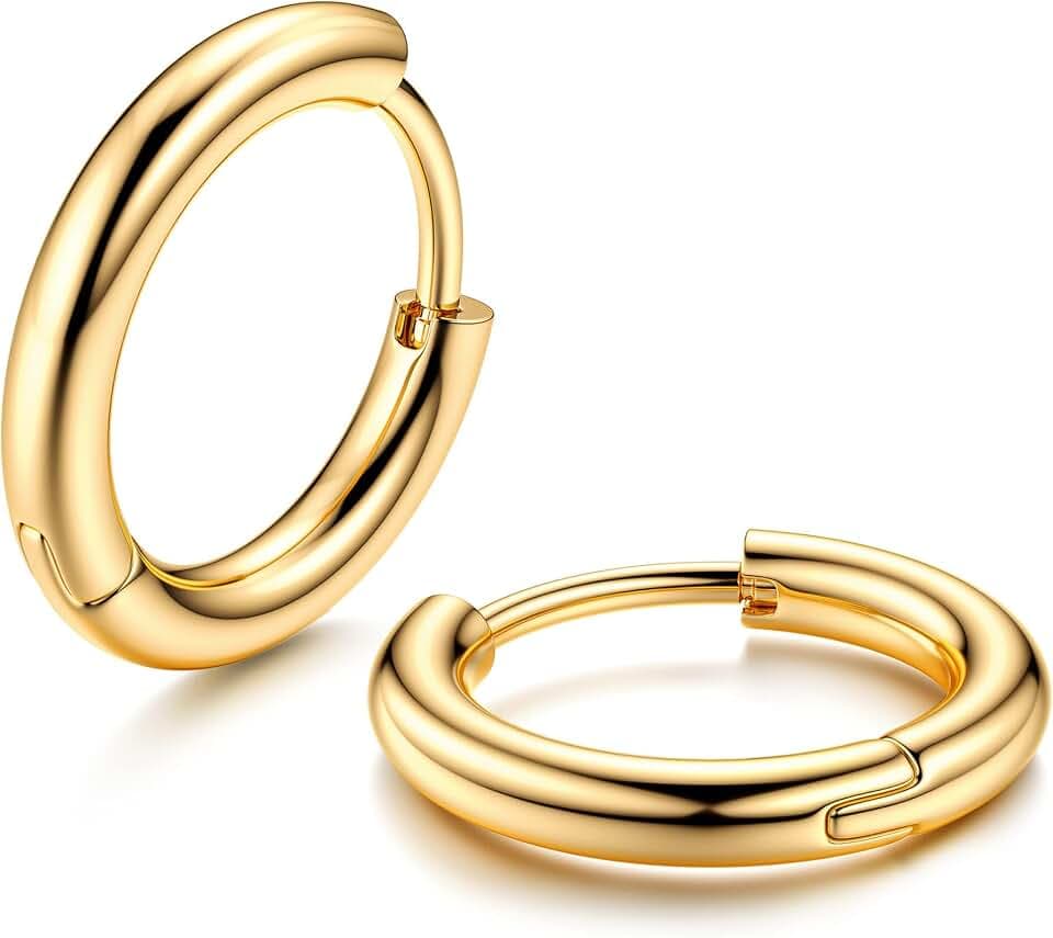 MILACOLATO G23 Solid Titanium Hoop Earrings Implant Grade Hypoallergenic Small Huggie Hoop Earrings Hinged Sleeper Cartilage Earrings for Women Men Silver Black 14K Gold Plated 8mm 10mm 12mm