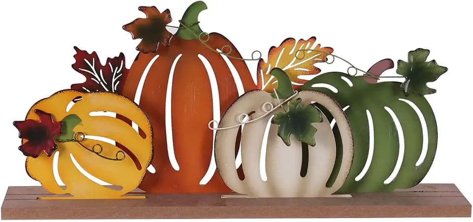 MEETYAMOR Fall Decorations for Home, Wood Metal Pumpkins Sign for Fall Table Decor, Farmhouse Rustic Multi-Color Pumpkin Decorations for Mantel, Shelf, Thanksgiving