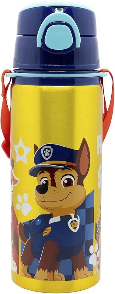 STOR Paw Patrol Aluminium Trinkflasche 730ml für Kinder mit Strohhalm, Griff und Tragegurt - Auslaufsichere Wiederverwendbare Schulflasche