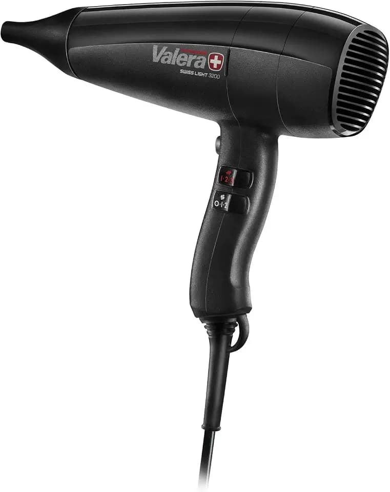 Valera, Swiss Light 3200, leichter professioneller Haartrockner, Föhn mit 3 Temperaturstufen und Abkühltaste, abnehmbarem Filter, Super-Flex-Kabel, 1600 W, Swiss Made