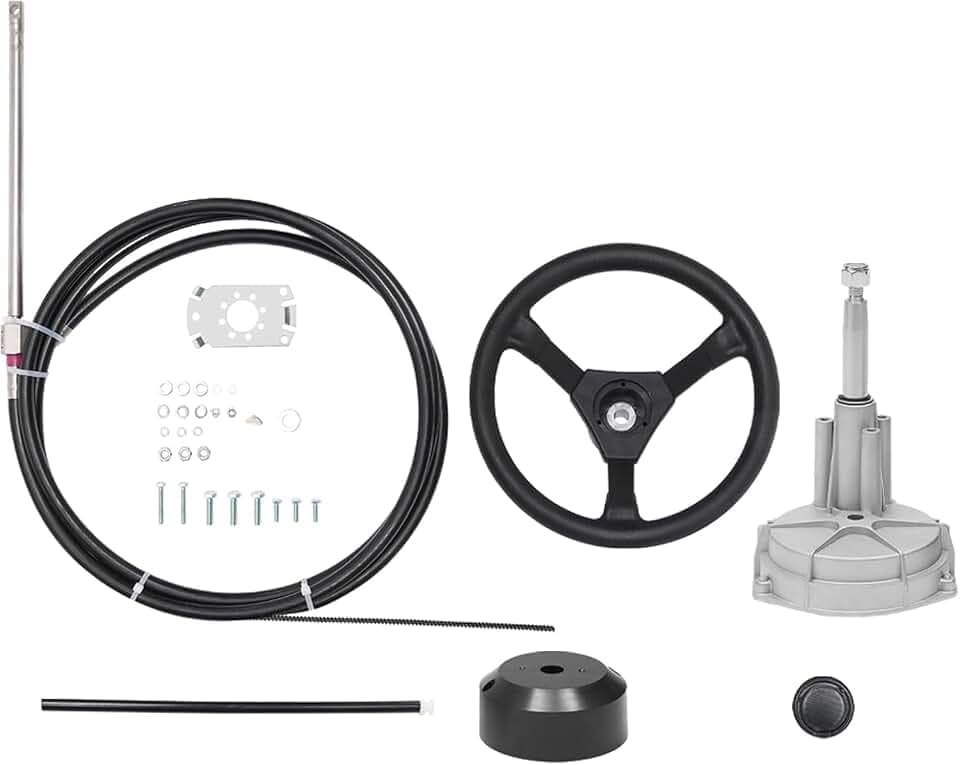 15 FT Boat Steering Cable Outboard Rotary System Kit with Steering Wheel